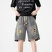Men's Clothing High Street Ripped Denim Shorts Men's Loose Straight Washed Old Fashioned Versatile Sports Casual Shorts_mkmklike.com