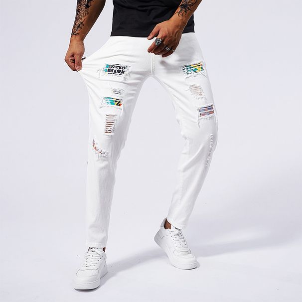 Men's Clothing Foreign Trade Good Goods Jeans Ripped Patch Art Street Fashion Jeans For Men_mkmklike.com