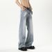 High Street Washed Lightning Pattern Blue Curved Hem Jeans For Men, Spring And Autumn American Style Long Pants, Trendy_mkmklike.com