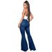 Women's High-Waisted Flared Jeans - Stretch Denim Bootcut Pants In 10 Colors (White/Black/Navy/Blue/Mocha/Brown/Pink/Burgundy/Purple)_mkmklike.com