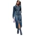 K Women's New Style Denim Dress With Lapel, Buttons, Long Sleeves, And Slits_mkmklike.com