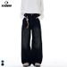 Men's Deconstructed Wide-Leg Jeans – High Street Vintage Distressed Denim With Patchwork Details, Relaxed Fit For Urban Streetwear_mkmklike.com