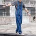 Light Blue Overalls Men's Trendy Korean Style Loose Straight Workwear Denim Suspender Pants Dad Jumpsuit_mkmklike.com