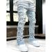 Men's Clothing Stretch Denim Jeans With Patchwork Layered Design - Straight Leg Casual Pants For Teens & Young Adults (Blue, Pink, Khaki, Black)_mkmklike.com
