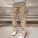 Men's High Street Distressed Jeans With Patchwork, Frayed Hem & Tassels - Straight Leg Hip Hop Denim Pants For Teens (Multiple Colors)_mkmklike.com