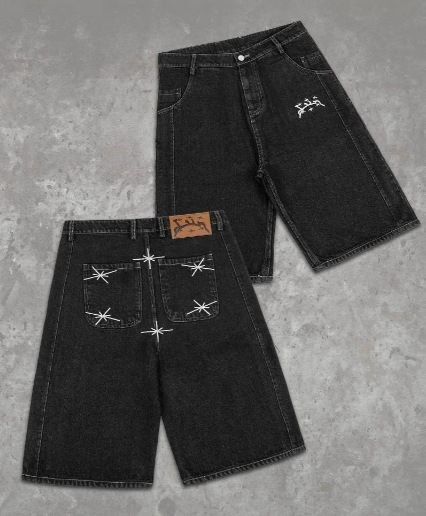 Men's Clothing Y2k Pattern Embroidery Straight Wide Leg Pants Street Hip Hop Denim Shorts Loose Washed Shorts_mkmklike.com