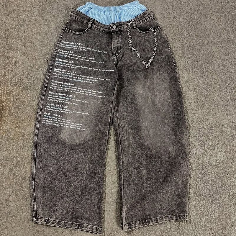 Men's Clothing Retro Y2K Harajuku Hip Hop Street Fashion Loose Letter Print Double Waist Jeans Wide Leg Pants_mkmklike.com