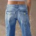 Women's Relaxed Fit Straight Leg Jeans With Vintage Wash, Medium Blue Stretchy Comfort Denim Trousers For Everyday Wear_mkmklike.com