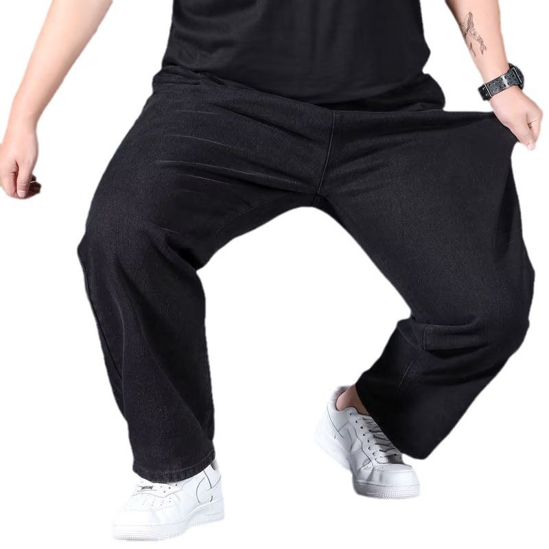 Fattened Plus Size Fat Jeans Men's Loose Straight Casual Versatile Deep Crotch Wear-resistant Men's Pants_mkmklike.com