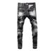 Men's Clothing High Street Fashion Ripped Men's Jeans Black And Gray Distressed Washed Paint Print Slim Fit Skinny Jeans Men's Trendy_mkmklike.com