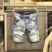Men's Clothing Summer Personality Hole Denim Shorts Fashion Trend Handsome Casual Shorts Light Blue Ripped Pants_mkmklike.com