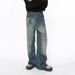 Men's Korean Vintage Blue Jeans – Distressed Washed Wide Leg Denim Pants, Relaxed Fit Straight Trousers With Bleached Details, High Waist Streetwear_mkmklike.com