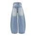 Silhouette Scimitar Jeans Cat Whiskers Frayed Edge Design Gradient Washed Vintage Wide-Leg Loose Long Pants Trendy Brand_mkmklike.com