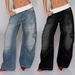 Women's Fashion Denim Pants Autumn/Winter European American Style Distressed Monkey Ripped Loose Straight Leg LD2549_mkmklike.com