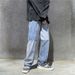 Men's Streetwear Patchwork Jeans – Loose Fit Straight-Leg Drop-Crotch Pants (Black/Blue, S-3xl) Relaxed Fit With Drop Crotch_mkmklike.com