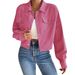 Women's Elegant Slim Fit Corduroy Cardigan Jacket Polo Collar Short Zipper Autumn Winter Ladies Fashion_mkmklike.com