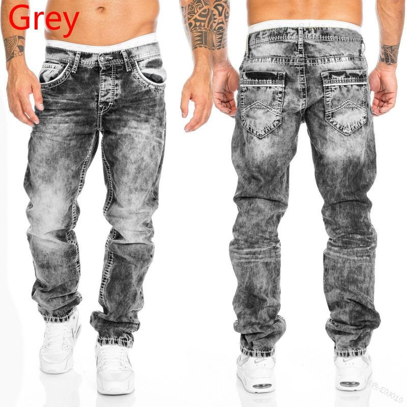 Cross Border Supply European And American New Fashion Jeans Casual Open Line Trousers Straight Men's Trousers Hip Hop Denim_mkmklike.com