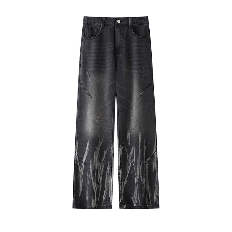 Tie Dye Jeans For Men, 2025 Autumn New Style, Trendy Brand Pants, Washed And Distressed Striped Straight Leg Loose Trousers._mkmklike.com