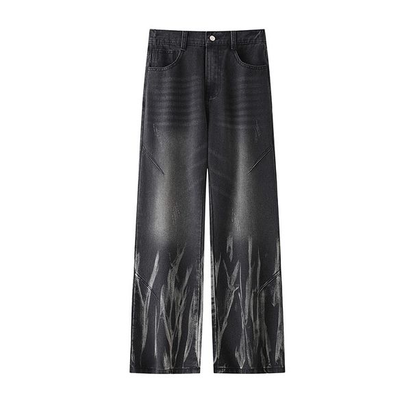 Tie Dye Jeans For Men, 2025 Autumn New Style, Trendy Brand Pants, Washed And Distressed Striped Straight Leg Loose Trousers._mkmklike.com