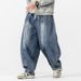 Spring And Summer New Large Size Retro Harlan Wide-leg Pants Casual Scimitar Washed Jeans_mkmklike.com