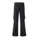 Multi-Pocket Cargo Denim Men's Vibe Hippie Trend Flared Pants Niche Design Solid Color Casual_mkmklike.com