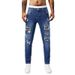 Men's Clothing Patch Rivet Jeans Men's Blue Elastic Small Straight Leg Slim Hole Jeans_mkmklike.com
