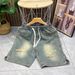Men's Ripped Denim Shorts for Teenagers Loose Fit American Retro Style Thin Summer Trendy Cool Five Point Pants_mkmklike.com