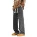 Men's Straight Leg Jeans Midweight Cotton Wide Leg Pants Trendy Loose Fit Casual Trousers for Spring And Autumn Black Blue_mkmklike.com