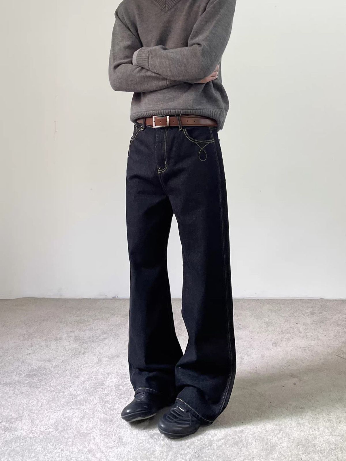 Men's Vintage High Street Jeans – Relaxed Fit Straight Leg Denim Pants (Black, S-Xxl, Stretch Cotton, Washed Finish, Unisex Streetwear)_mkmklike.com
