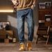 New Multifunctional Rubber Band Waist Cone Stacked Jeans Men's Fattened Plus Size Badge Retro Denim Trousers Men's_mkmklike.com