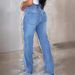 Women's Clothing 2024 large hole jeans women's chain bead necklace pendant straight pants_mkmklike.com