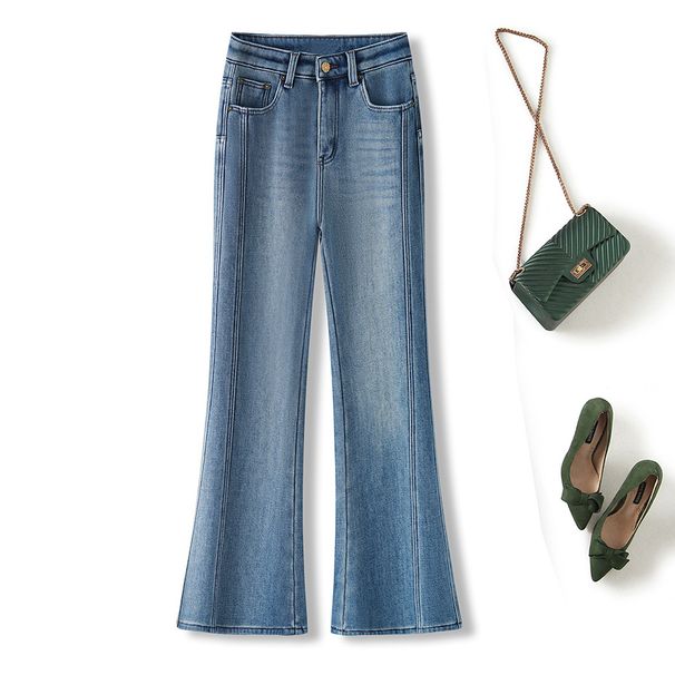 High Waist Flared Fleece-Lined Jeans For Women - Winter Warm Stretch Bootcut Pants, Retro & Elegant Denim With Micro Flare_mkmklike.com