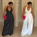 Elegant Halter Neck V-Back Wide-Leg Jumpsuit – Slim Fit, Pure Color & Breathable For Work & Evening (White/Black, S-3XL)_mkmklike.com