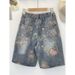 Rose Embroidered Distressed Denim Shorts – Vintage Washed Streetwear Short Pants (Summer Unisex, Anti-Fit Wide Leg, American High Fashion Aesthetic)_mkmklike.com