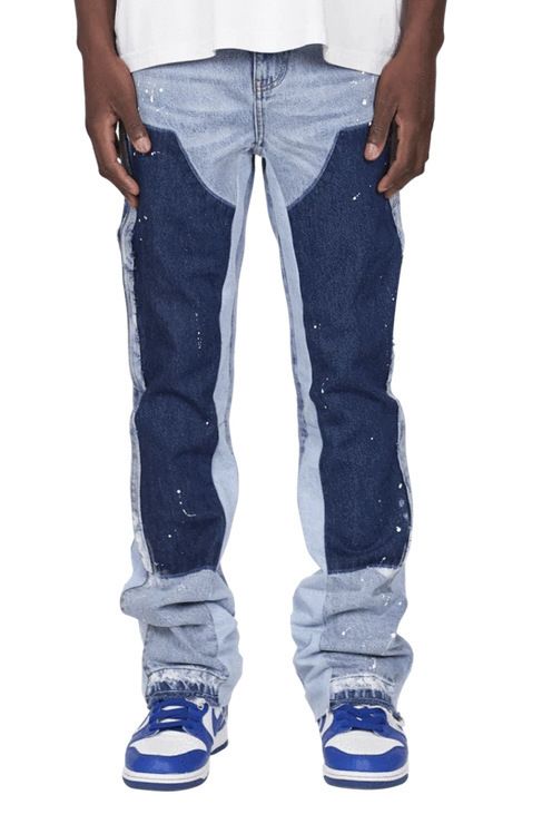 Men's Denim Overalls Mid Waist Elastic Patch Workwear Blue Gray Cotton Flared Pants High Street Style Casual Sports_mkmklike.com