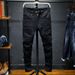 Men's Slim Fit Black Ripped Jeans Winter Korean Style Stretch Skinny Denim Pants With Patch Details Fleece-Lined Comfort_mkmklike.com