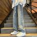 American Retro Washed Jeans Men's Spring And Autumn New Casual Versatile Elastic Waist Loose Straight Wide-leg Trousers_mkmklike.com