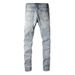 Men's European And American Trendy High Street Daily Travel Elastic Light Blue Slim-fitting Small-footed Jeans Sweatpants 895_mkmklike.com
