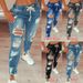 Women's Clothing Elastic Waist Women's Jeans High Waist Ripped Small Feet Lace Up Trousers_mkmklike.com