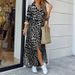 new trendy leopard print European and American women's fashion skirt slit long shirt dress_mkmklike.com