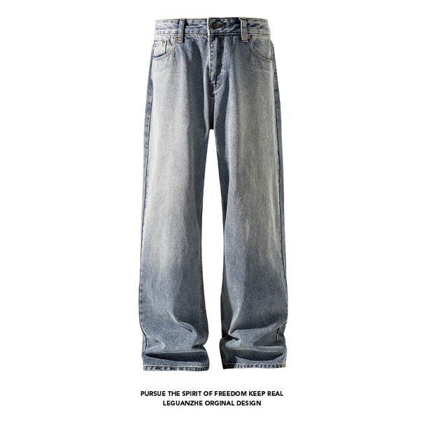 American Retro Washed Gradient Straight-leg Jeans Men, Autumn And Winter, Plus Size, Extended Length For Tall_mkmklike.com