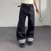 Men's And Women's Retro Straight Leg Denim Jeans Dark Blue mid Waist Slimming Casual Floor Length Cotton Stretch Jeans_mkmklike.com