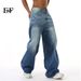 EF JEANS | 2024 New American Retro Design Lightning Pattern Washed Jeans Loose Straight Wide Legs_mkmklike.com