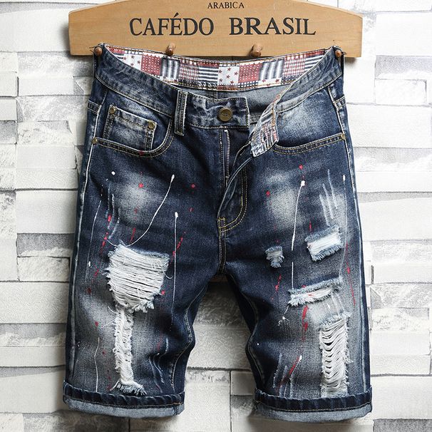 Suitable For All Seasons 2025 Trendy With Holes New Style Denim Mid-Length Plus Size Summer Men's Shorts_mkmklike.com