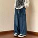 "Men's Vintage Washed Denim Work Pants – Relaxed Wide Leg Fit With Utility Pockets (S-3XL, Light Blue/Black)"_mkmklike.com