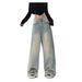 Retro Yellow Mud Straight Leg Jeans High Waist Loose Design Floor Length Wide Leg Pants for Women Summer 2026 New American Style_mkmklike.com