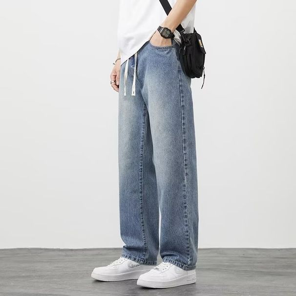 BOY Loose Hong Kong Style Wide-Leg Jeans For Men, Autumn New Light Washed Vintage American Straight-Leg Trendy Casual Men's_mkmklike.com