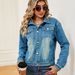 Women's Distressed Denim Jacket Long Sleeve Casual Streetwear Coat For Autumn Winter_mkmklike.com