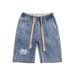 Summer New Hong Kong Style Jeans Men's Elastic Waist Printed Straight Jeans Men's 5 Points Plus Fat Plus Size Pants_mkmklike.com