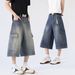 2026 Cowboy|European And American Multi-pocket Skateboard Hip-hop Denim Shorts Men, Trendy Loose-fitting Mid-length_mkmklike.com